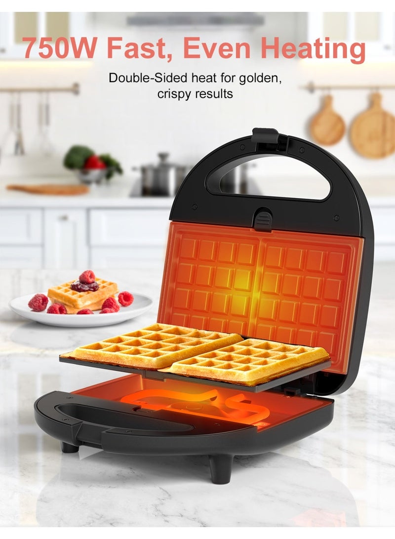 Crownful Waffle Maker: Perfect for Sandwiches & Grilled Meats, 750W Fast Heating, Non-Stick Coating, Compact Mini Kitchen Appliance - Image 3